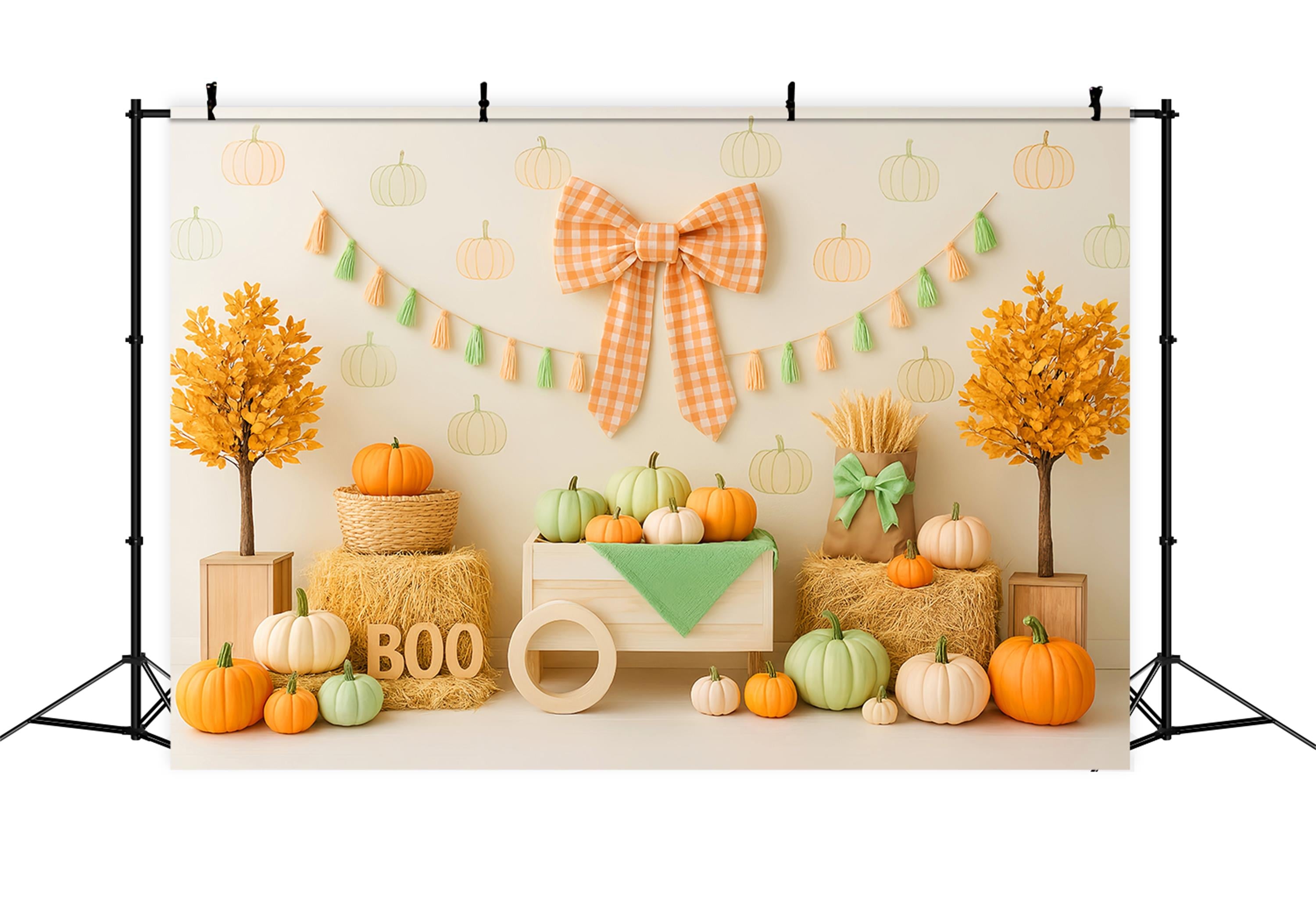 Fall Backdrop Pumpkin Bow Harvest Display Fall Backdrop for Pictures UK LXX59-263