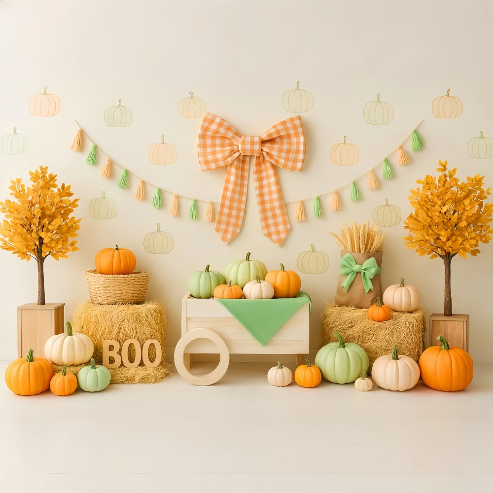 Fall Backdrop Pumpkin Bow Harvest Display Fall Backdrop for Pictures UK LXX59-263