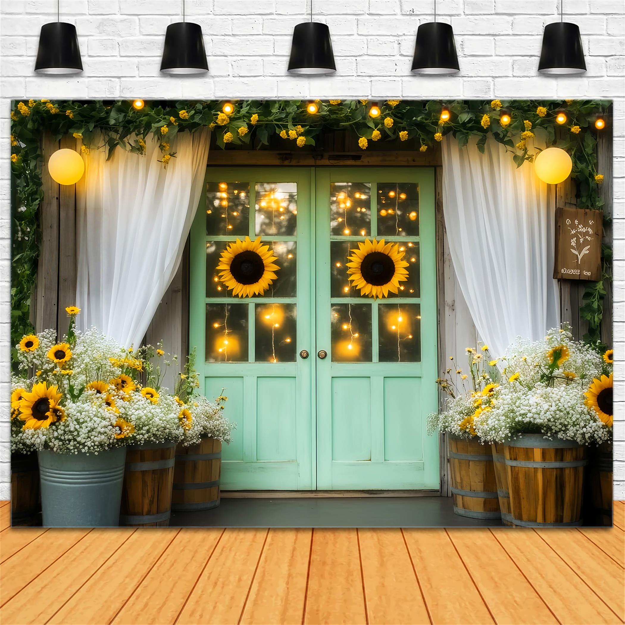 Fall Backdrop Golden Sunflower Lantern Entrance Autumn Fall Backdrop UK LXX59-265