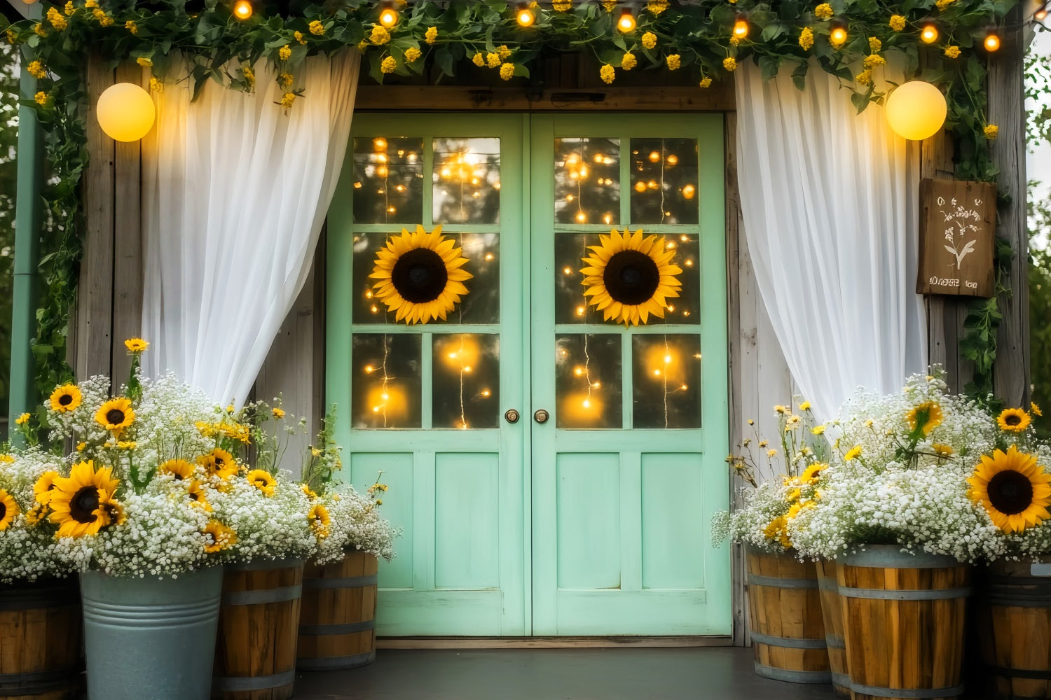 Fall Backdrop Golden Sunflower Lantern Entrance Autumn Fall Backdrop UK LXX59-265