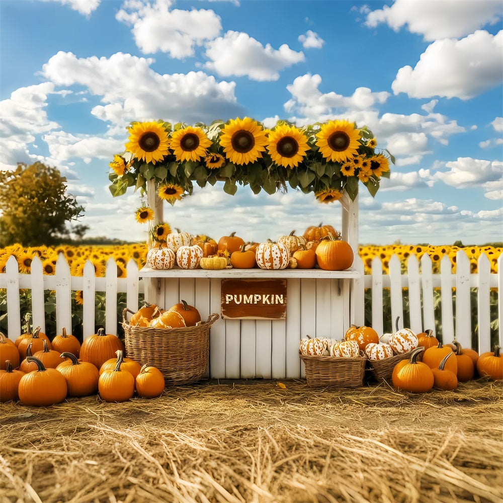 Fall Backdrop Pumpkin Sunflower Market Stand Fall Photo Backdrops UK LXX59-266