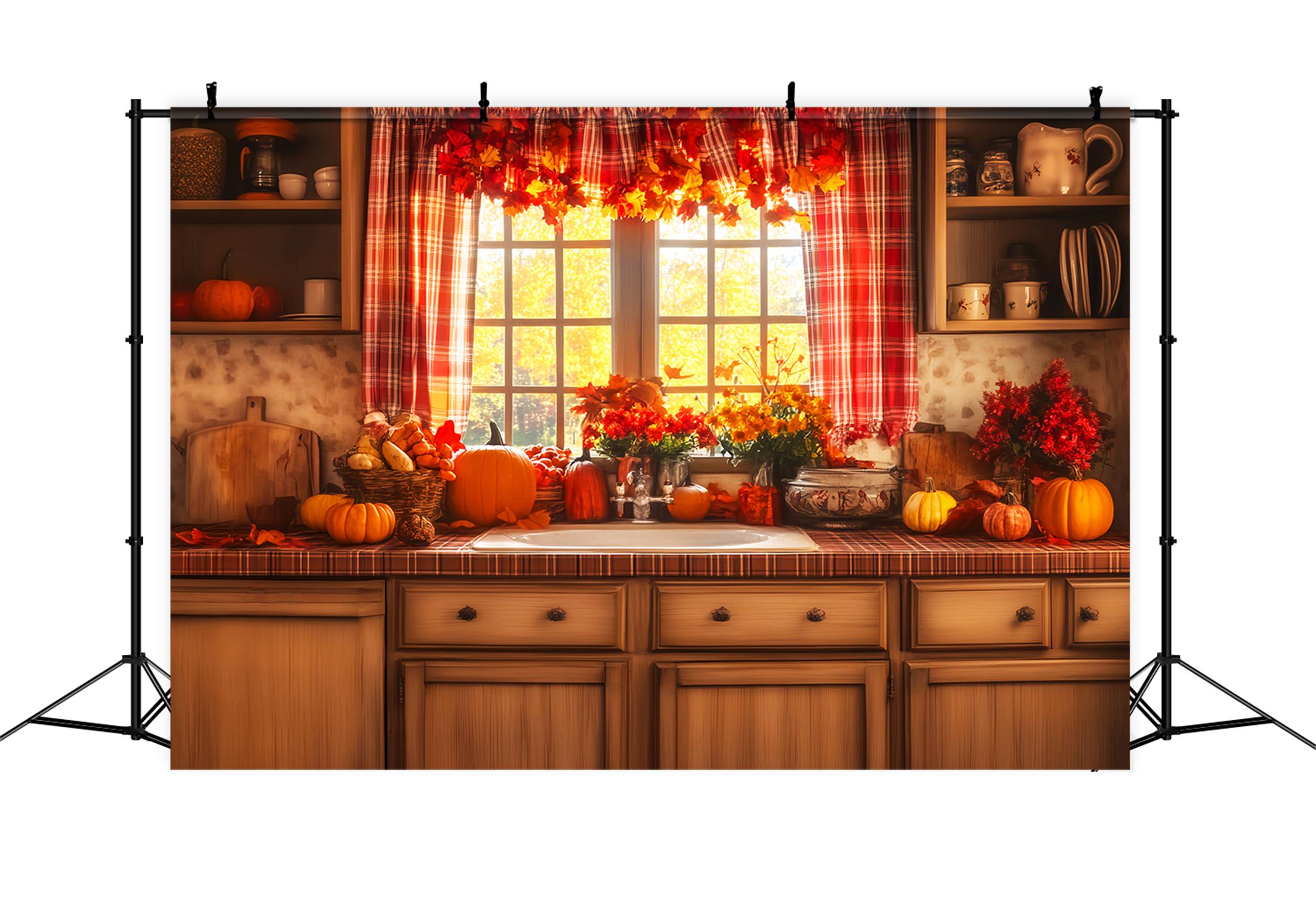 Kitchen Backdrop Cozy Fall Window Display Autumn Backdrop UK LXX59-269