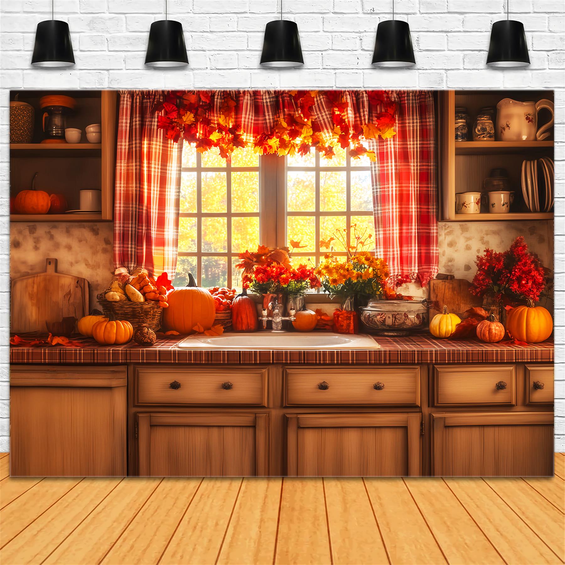 Kitchen Backdrop Cozy Fall Window Display Autumn Backdrop UK LXX59-269