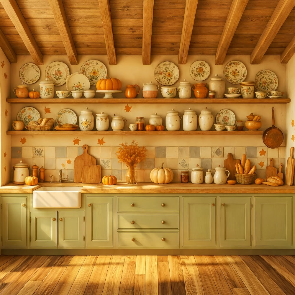 Kitchen Backdrop Vintage Autumn Kitchen Setup Fall Photo Backdrop UK LXX59-270