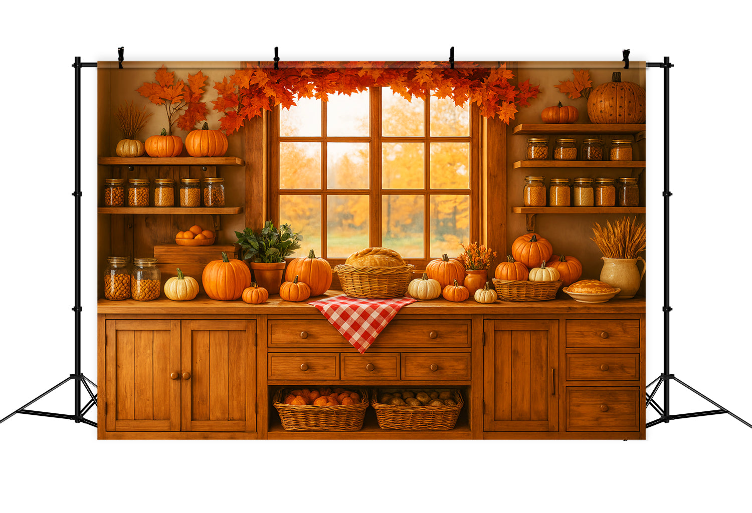 Kitchen Backdrop Pumpkin Harvest Kitchen Corner Autumn Backdrops UK LXX59-271