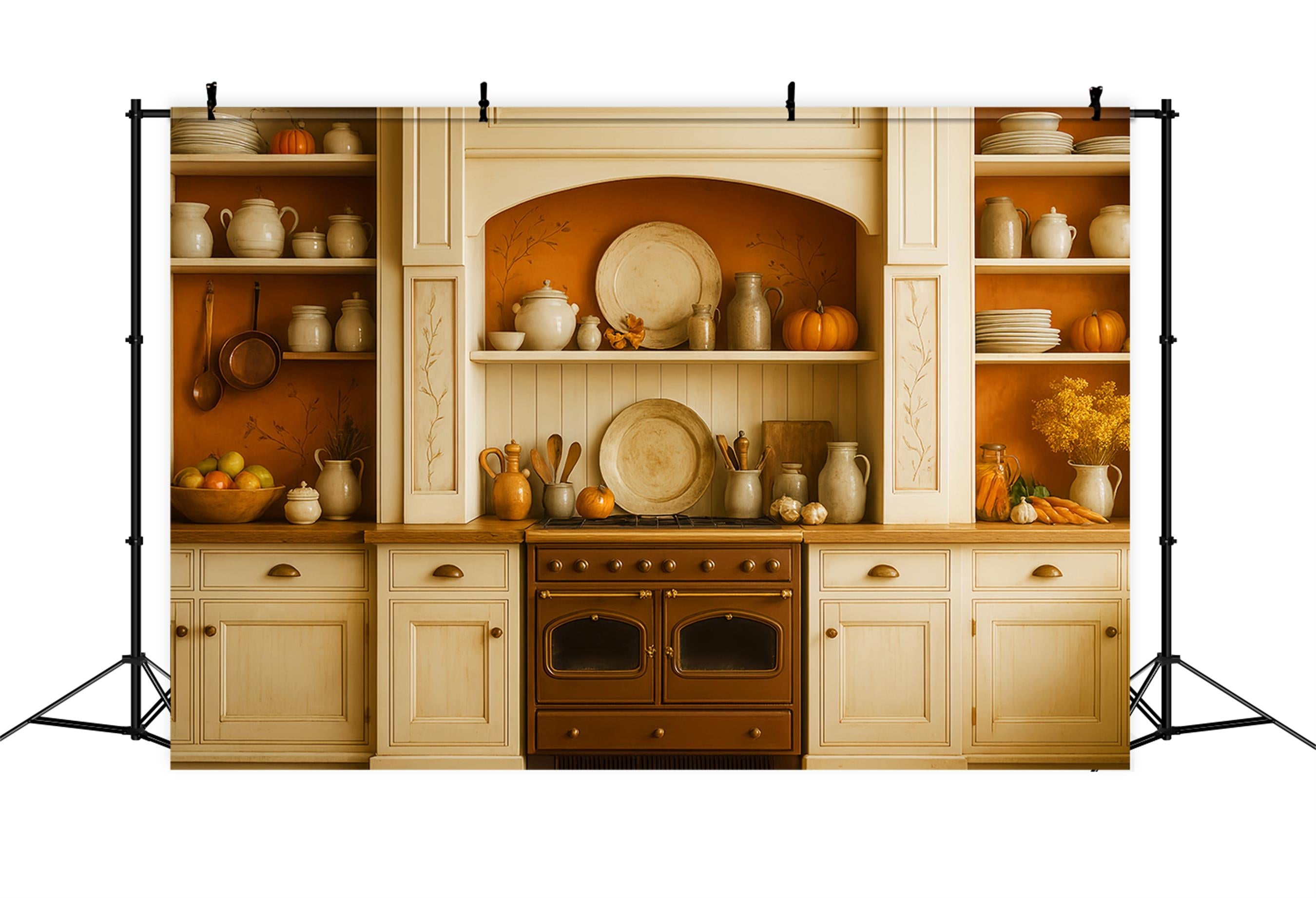 Kitchen Backdrop Rustic Fall Harvest Shelves Fall Photo Backdrop UK LXX59-273
