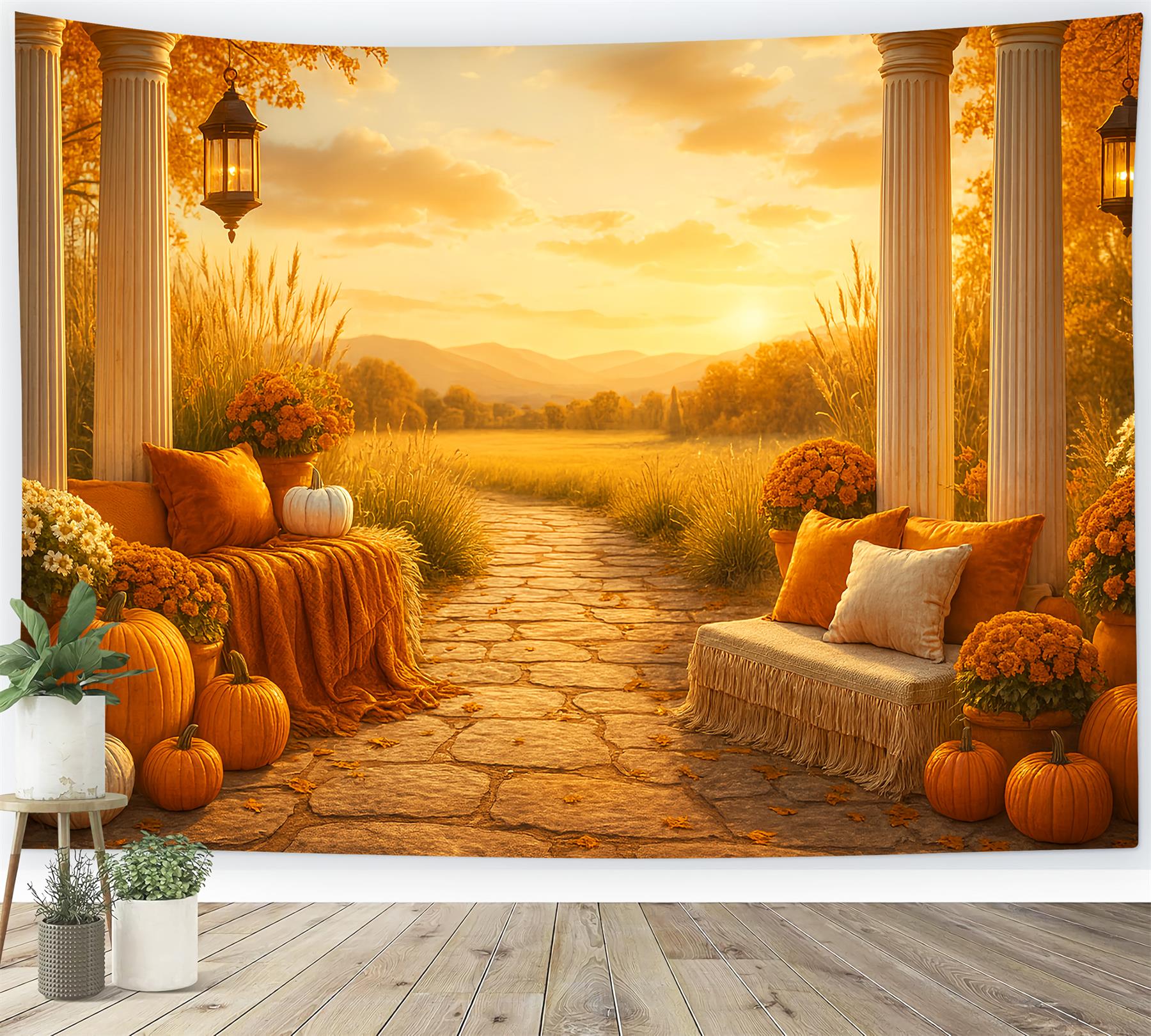 Rustic Backdrop Golden Autumn Sunset Porch Fall Backdrops for Photography UK LXX59-276
