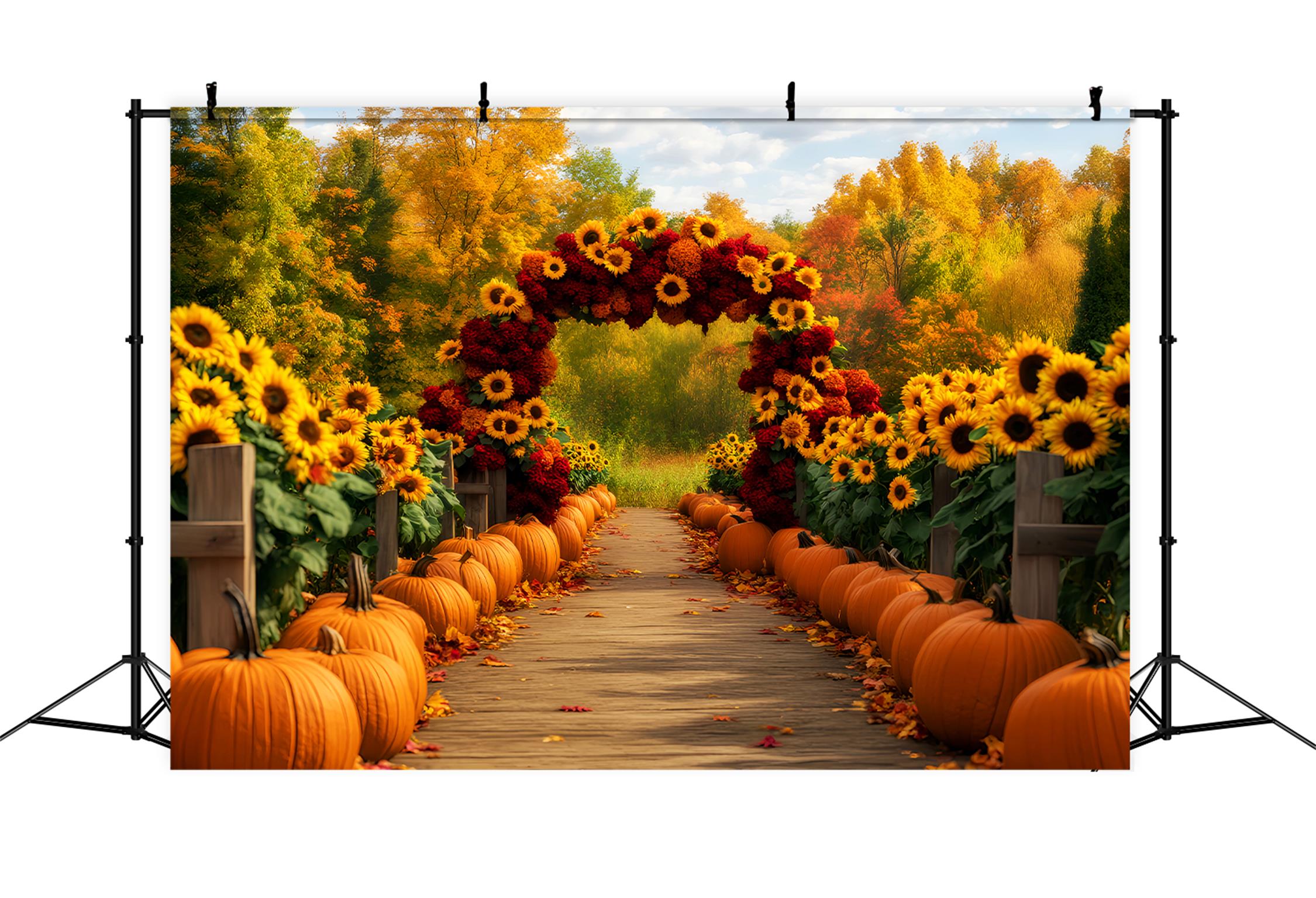 Sunflower Backdrop Sunflower Path Pumpkins Autumn Backdrop UK LXX59-284