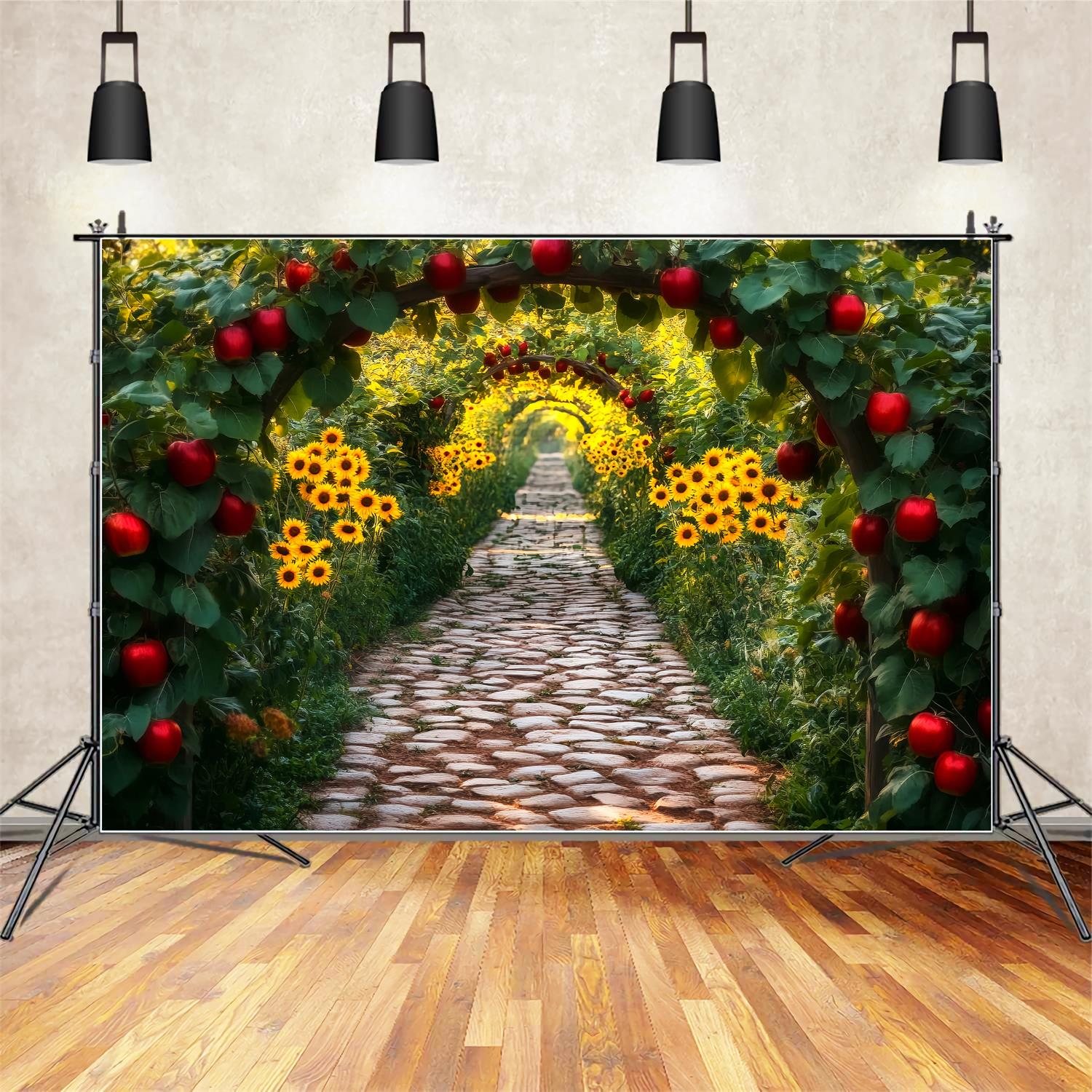 Sunflower Backdrop Apple Orchard Sunflower Tunnel Fall Photo Backdrop UK LXX59-285
