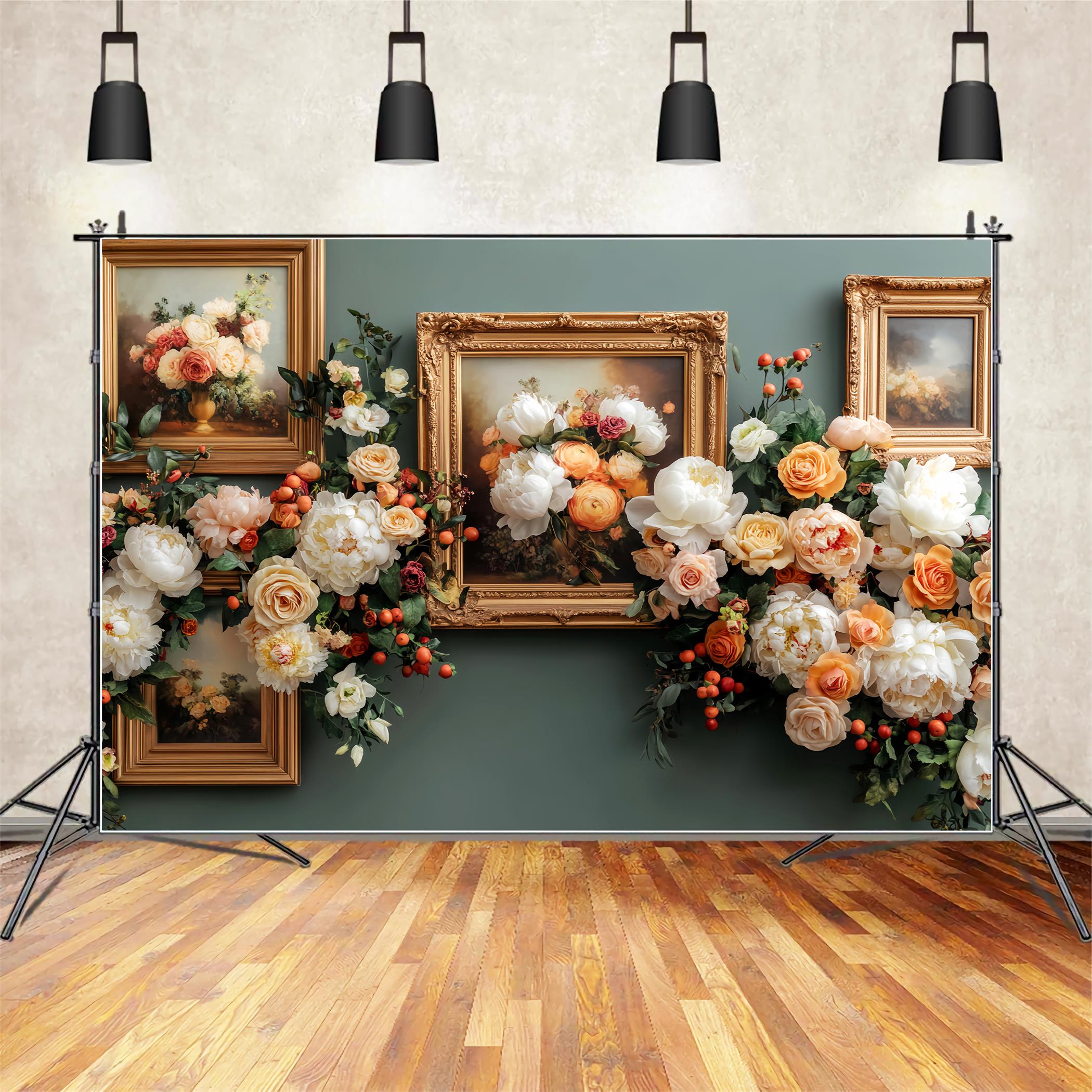 Fall Floral Backdrop Vintage Flower Art Frames Autumn Photo Backdrops UK LXX59-286