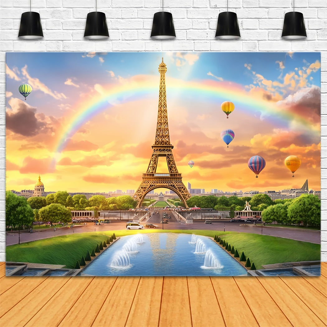 Paris Backdrop Eiffel Tower Rainbow Balloons Paris Backdrop Ideas UK LXX59-29