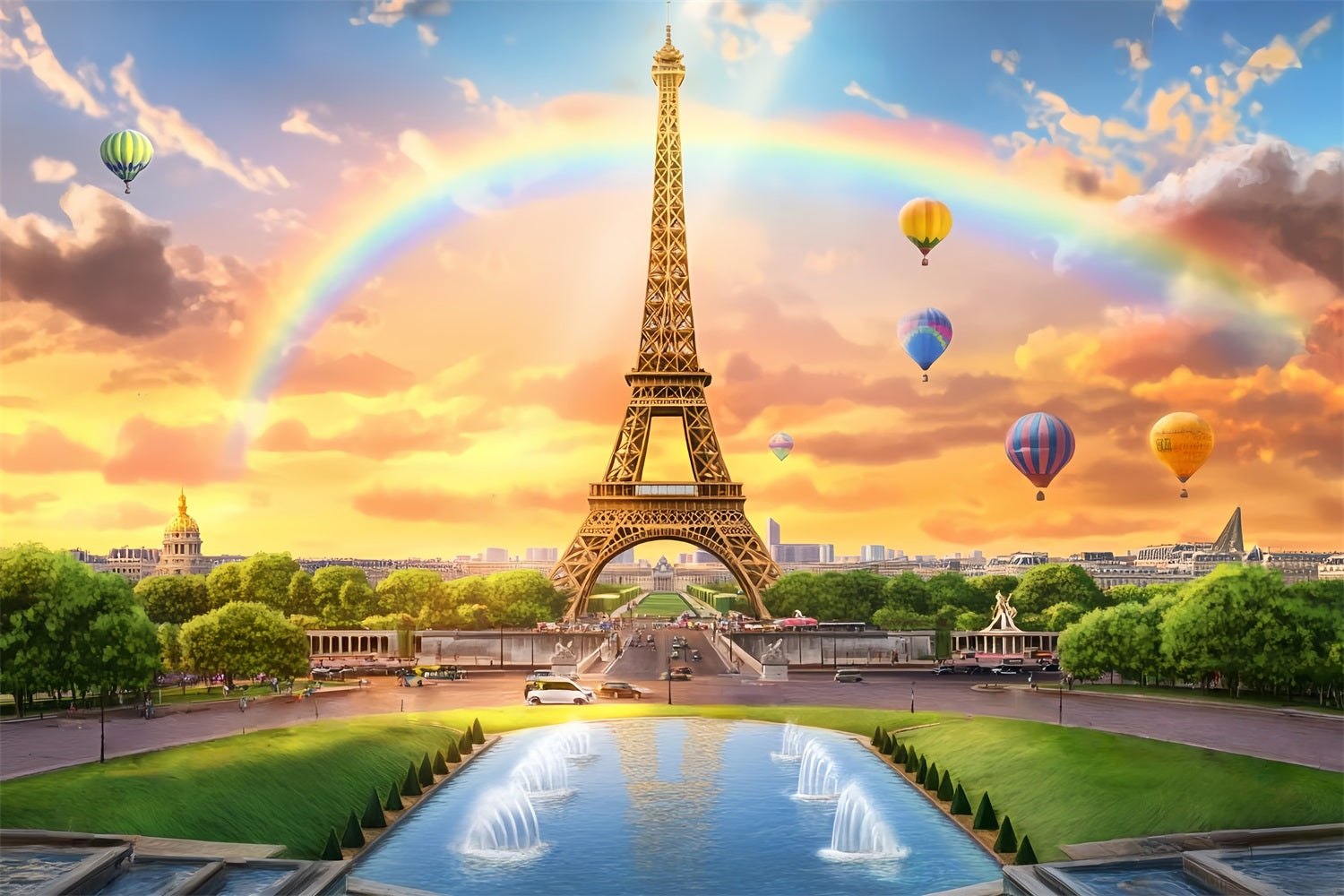 Paris Backdrop Eiffel Tower Rainbow Balloons Paris Backdrop Ideas UK LXX59-29