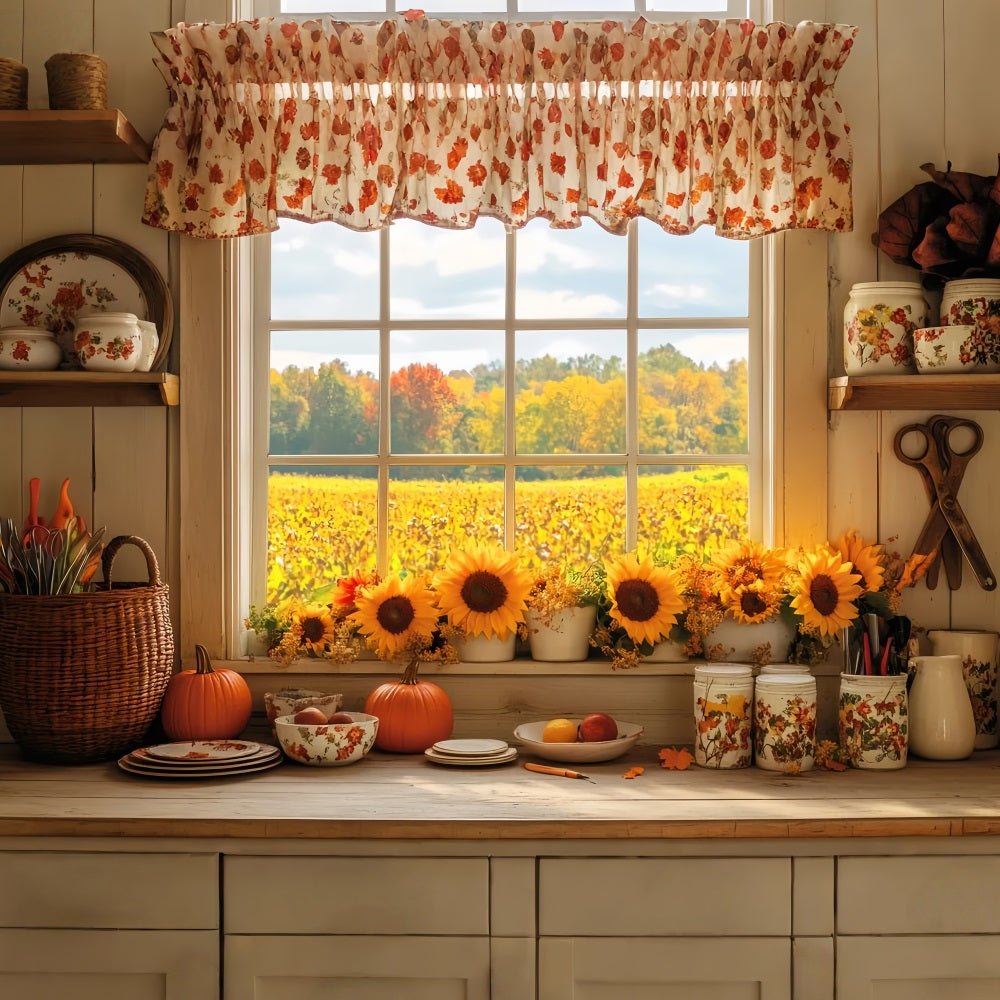 Kitchen Backdrop Cozy Autumn Kitchen Sunflowers Fall Backdrops UK LXX59-291