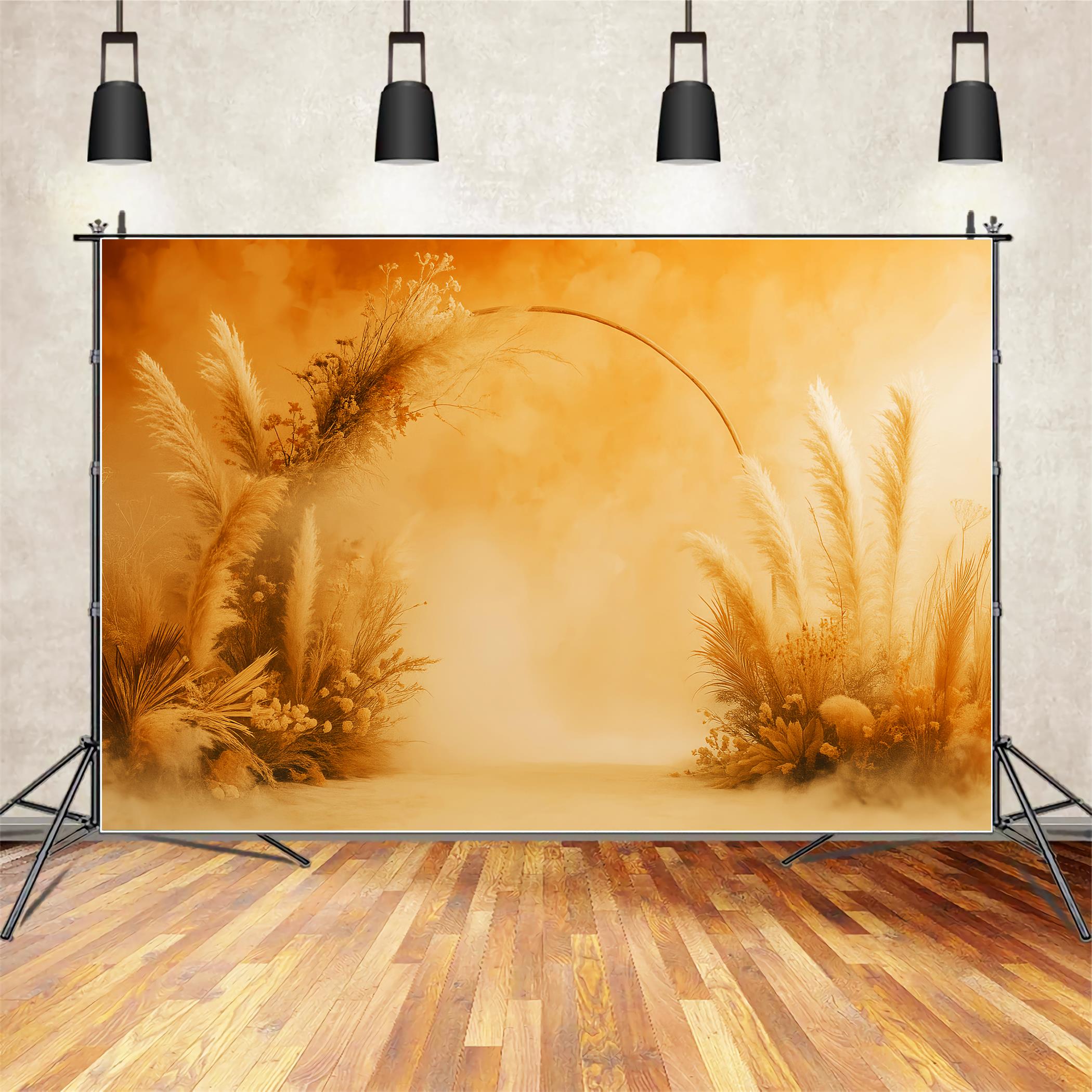 Boho Backdrop Golden Pampas Grass Archway Fall Backdrop for Pictures UK LXX59-293