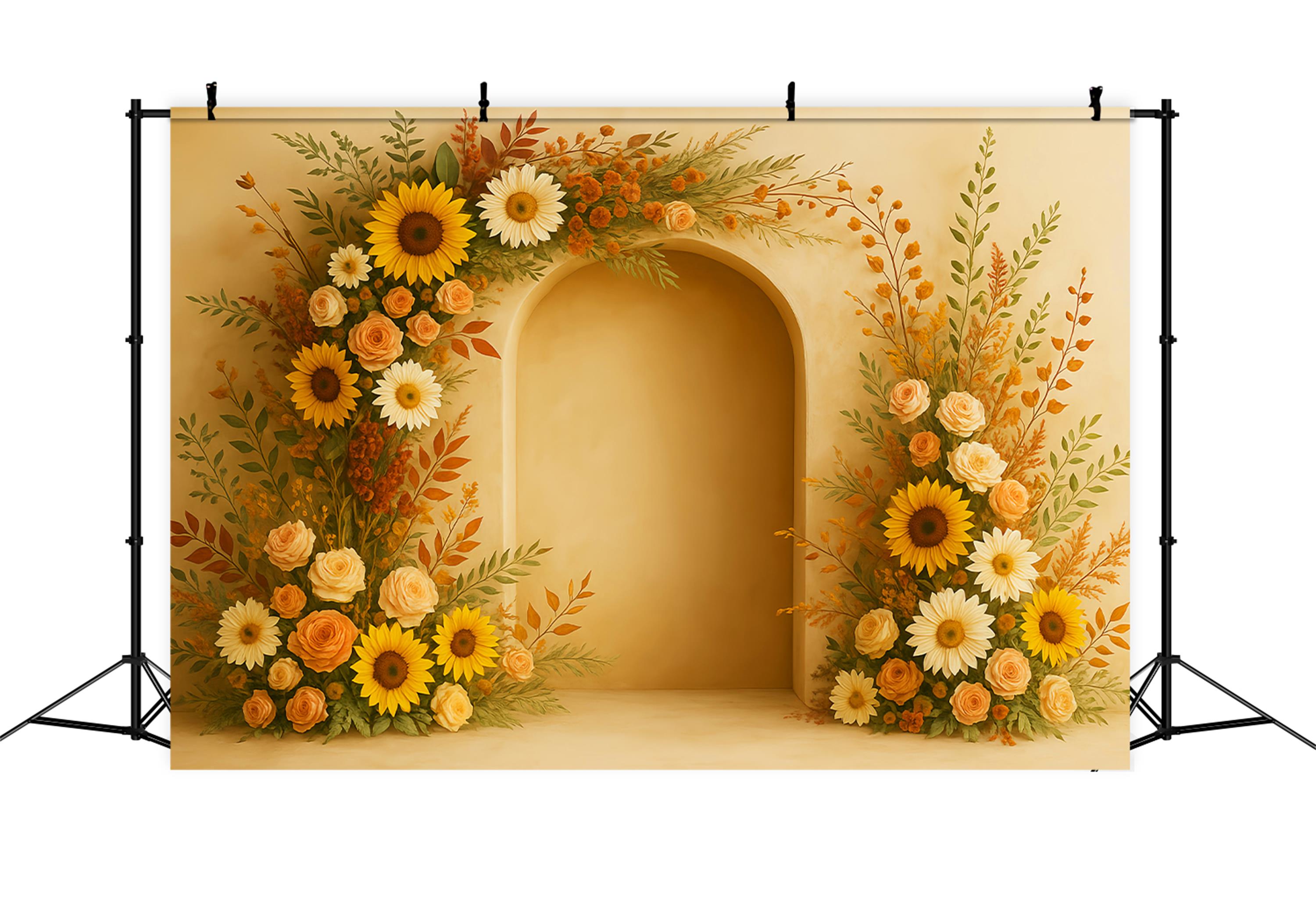 Boho Backdrop Sunflower Arch Pumpkins Fall Photography Backdrops UK LXX59-294