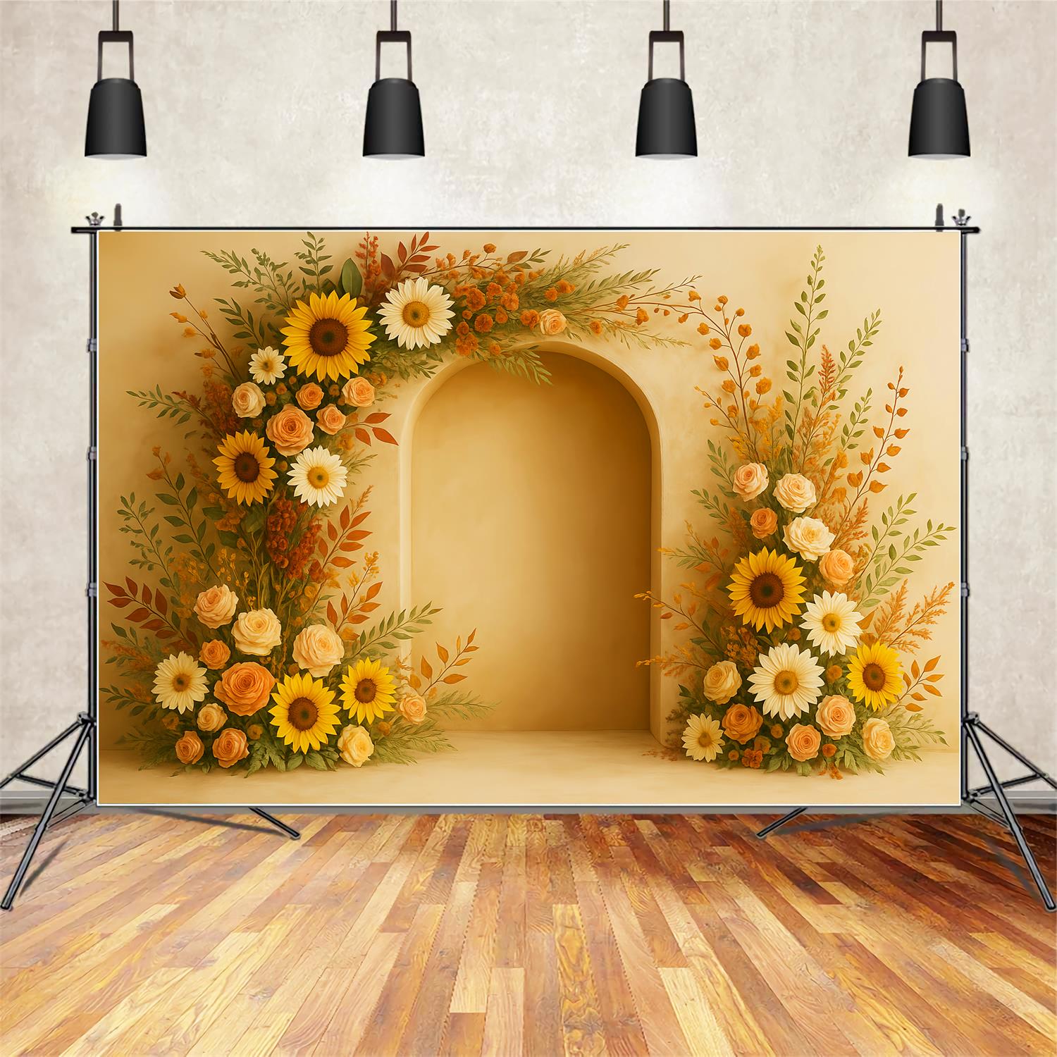 Boho Backdrop Sunflower Arch Pumpkins Fall Photography Backdrops UK LXX59-294