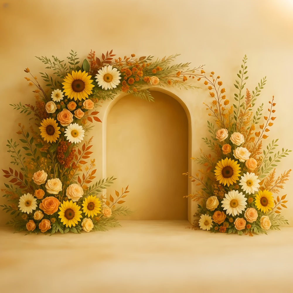 Boho Backdrop Sunflower Arch Pumpkins Fall Photography Backdrops UK LXX59-294