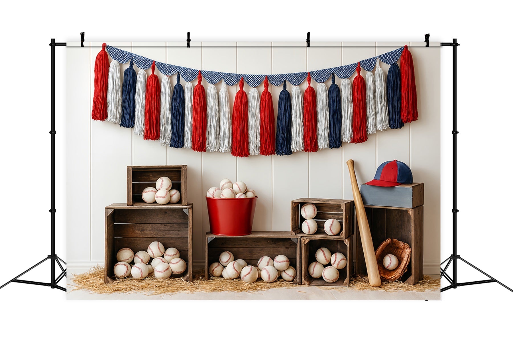 Sports Backdrop Baseball Tassel Crates Arrangement Baseball Backdrop UK LXX59-296