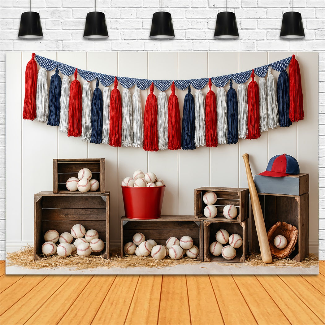 Sports Backdrop Baseball Tassel Crates Arrangement Baseball Backdrop UK LXX59-296