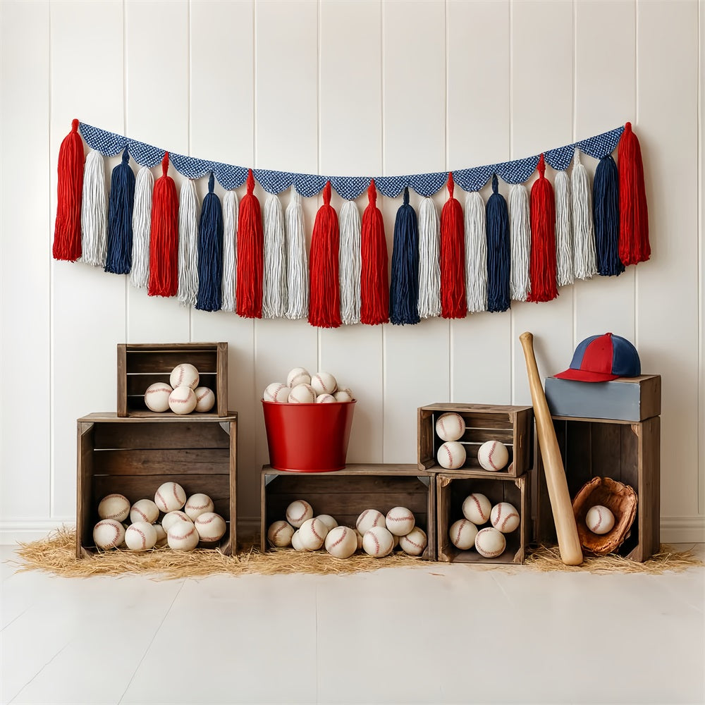 Sports Backdrop Baseball Tassel Crates Arrangement Baseball Backdrop UK LXX59-296