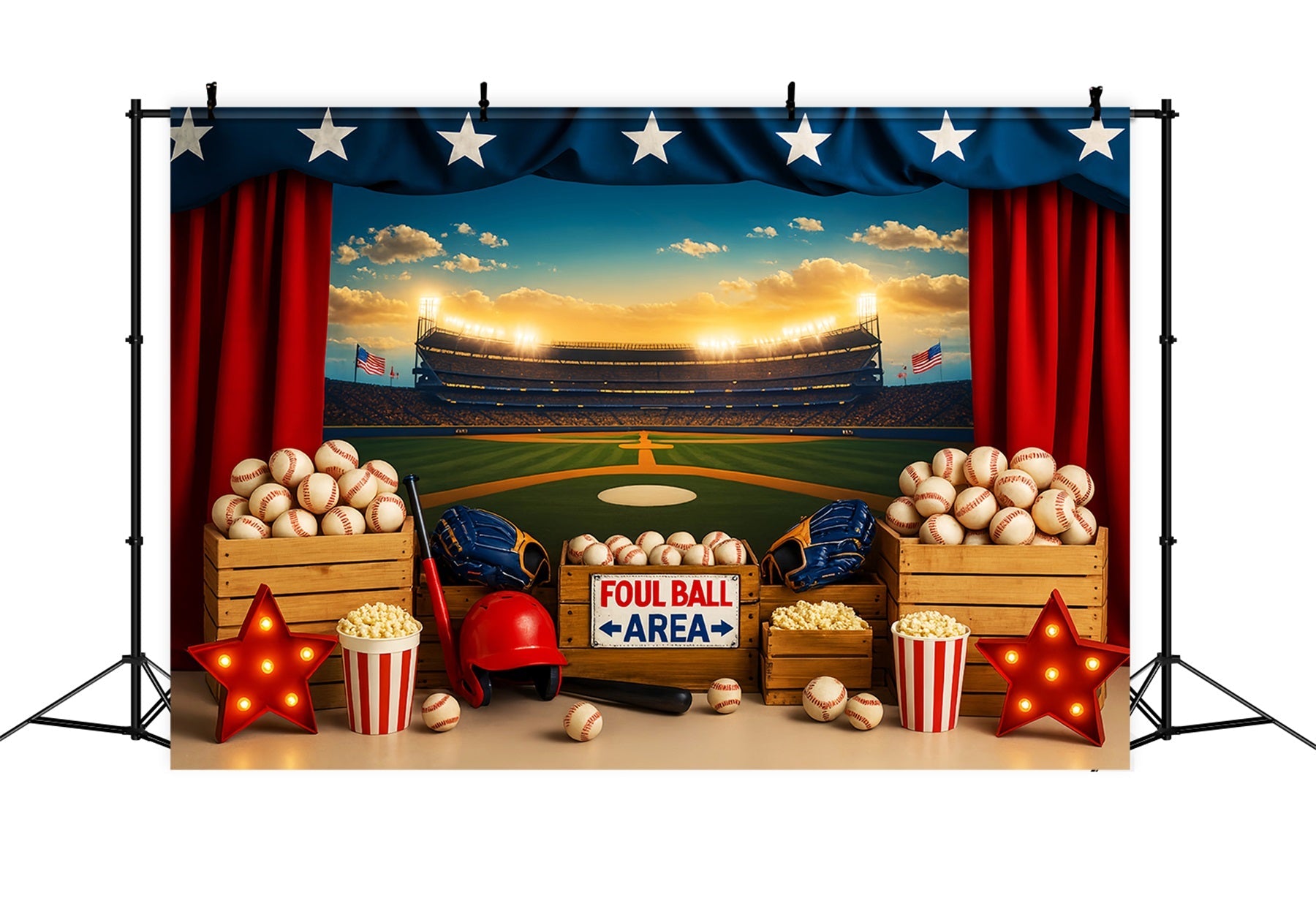 Baseball Backdrop Baseball Stadium Popcorn Lights Sports Backdrop UK LXX59-298