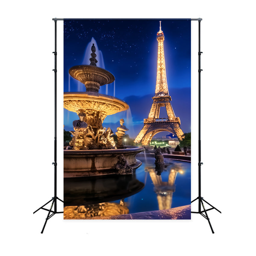 Paris Backdrop Eiffel Tower Night Fountain Night in Paris Backdrop UK LXX59-30