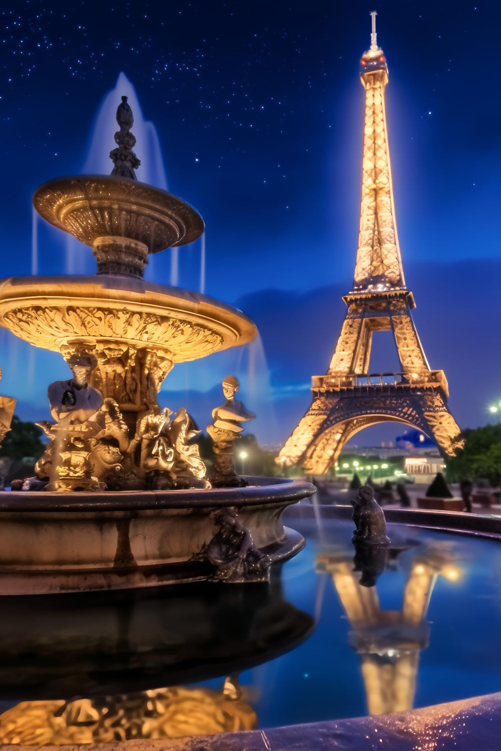Paris Backdrop Eiffel Tower Night Fountain Night in Paris Backdrop UK LXX59-30