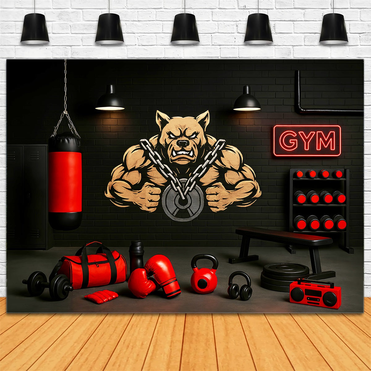 Sports Backdrop Bulldog Boxing Gym Strength Sports Backdrops UK LXX59-300