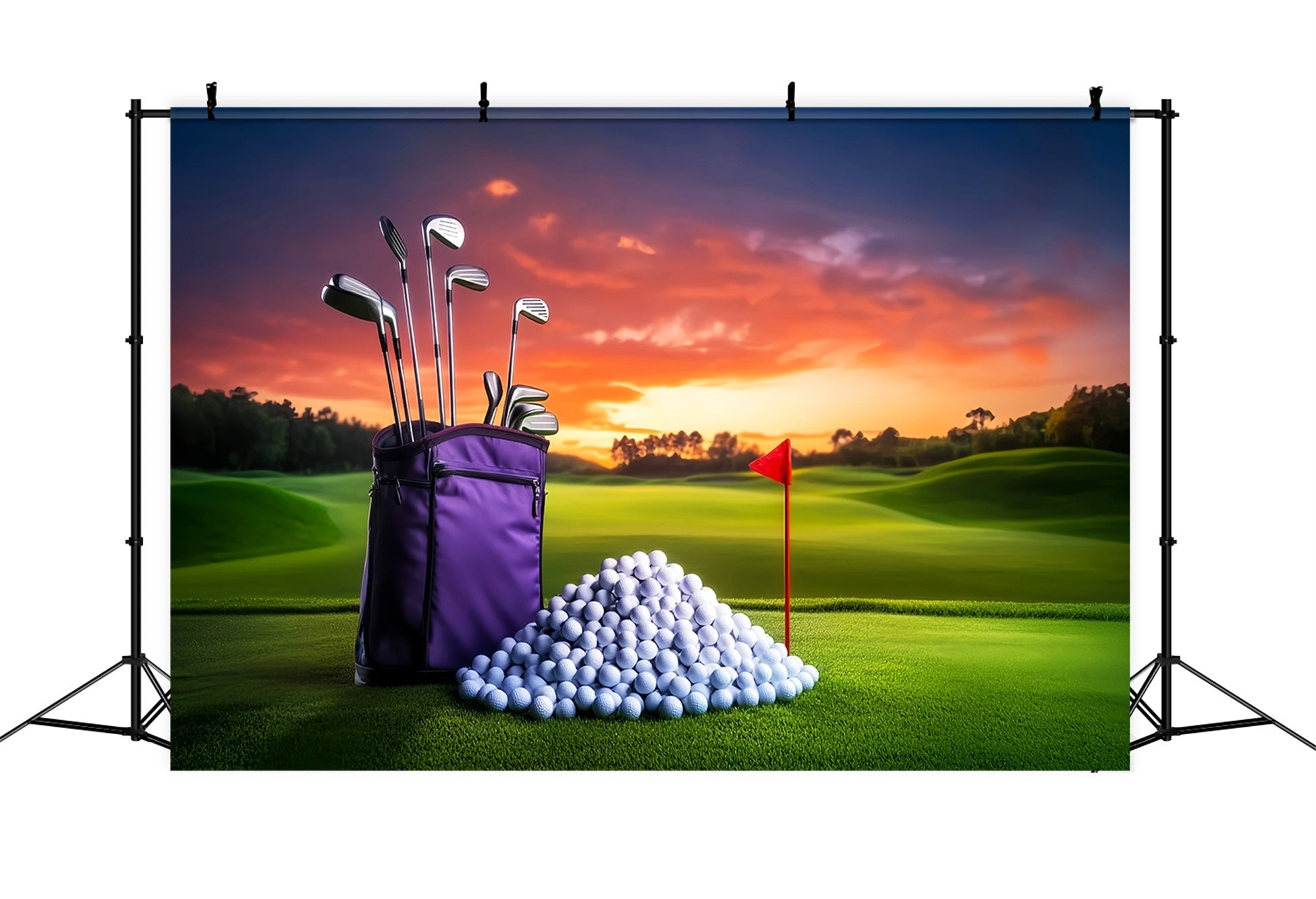 Basketball Backdrop Sunset Golf Course Equipment Sports Backdrop UK LXX59-309