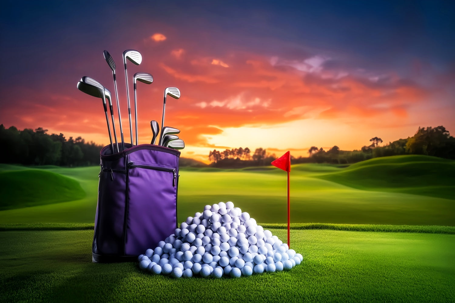 Basketball Backdrop Sunset Golf Course Equipment Sports Backdrop UK LXX59-309