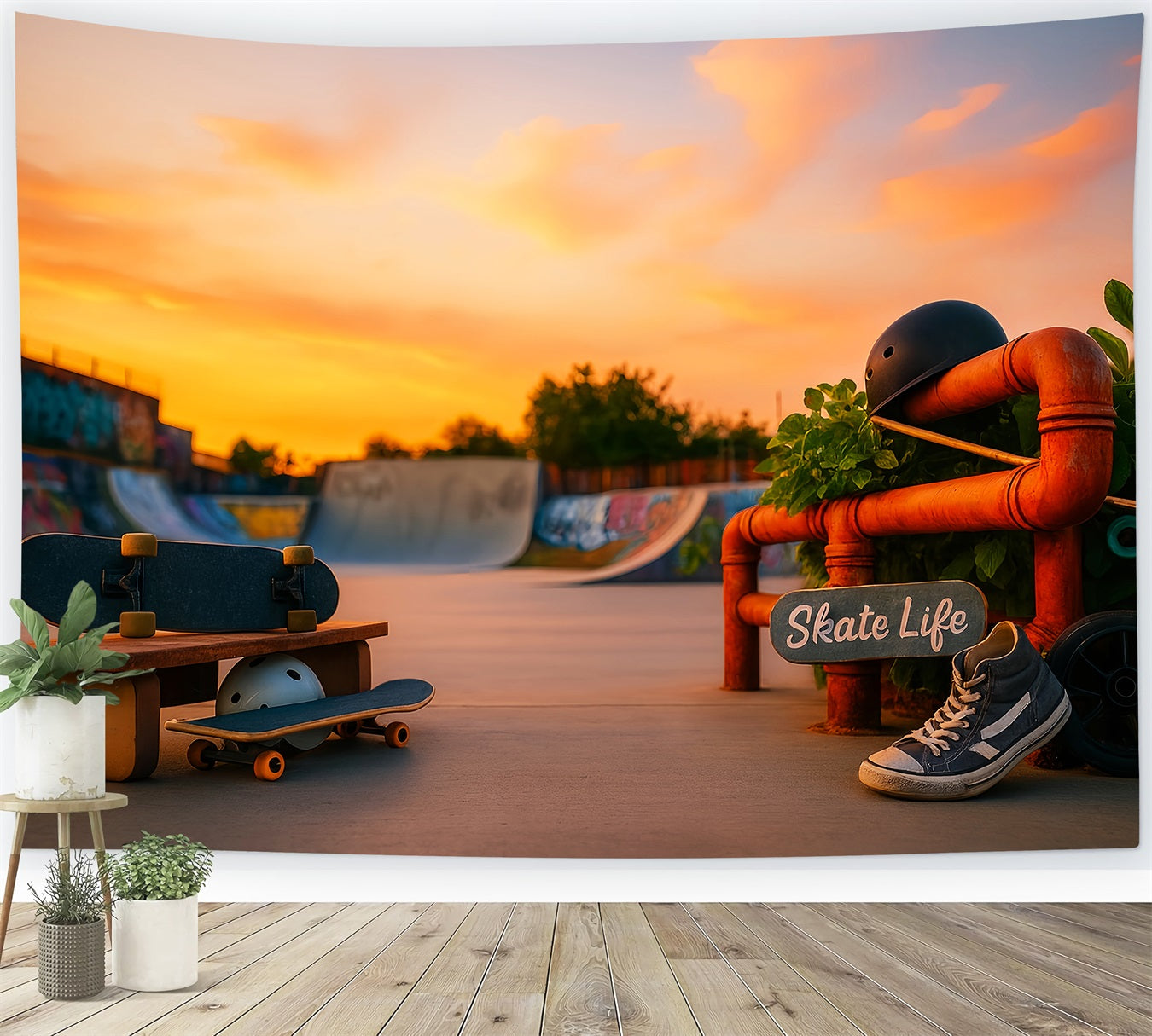 Sports Backdrop Sunset Skateboard Park Life Sports Backdrops for Photography UK LXX59-311
