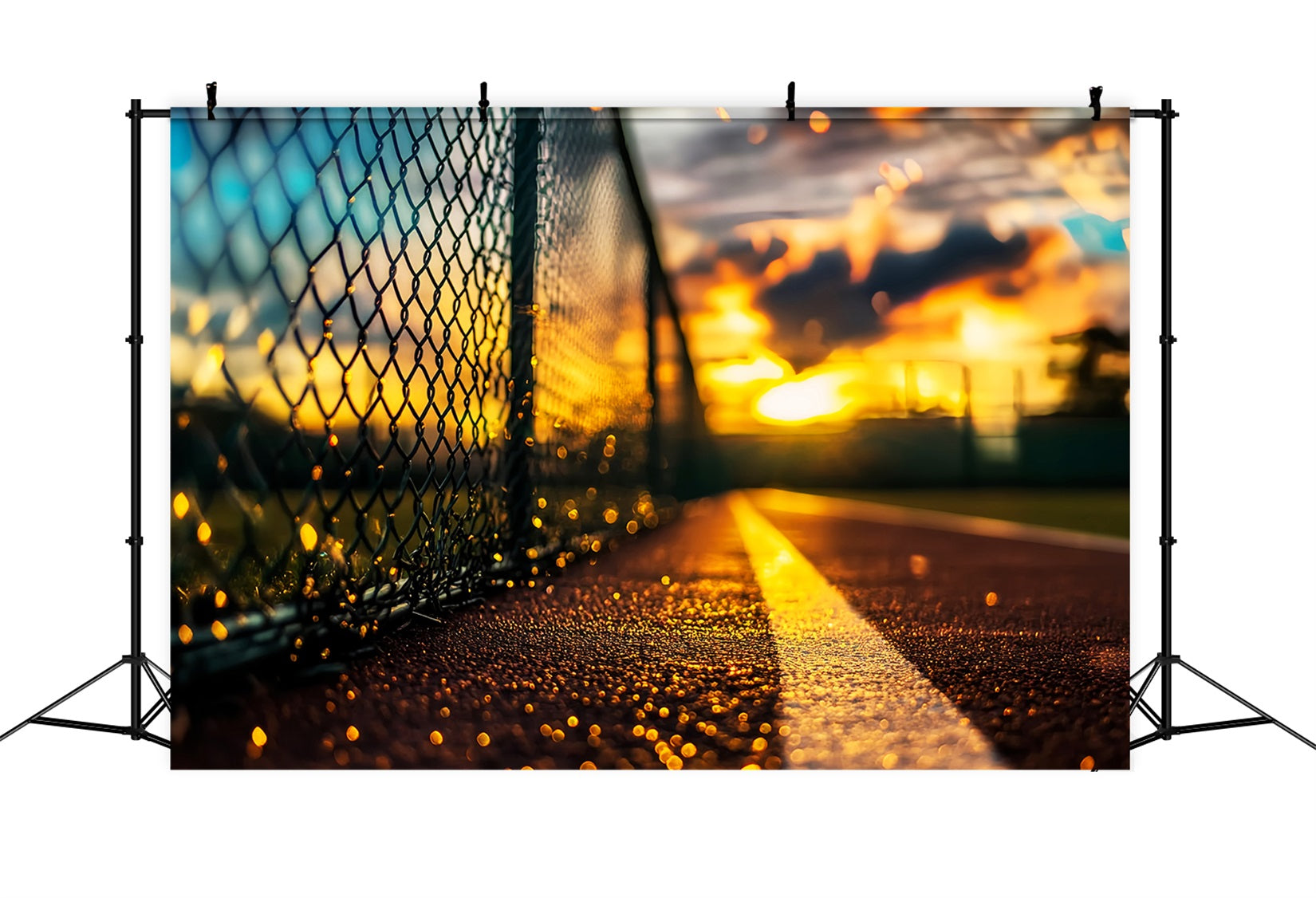 Sports Backdrop Sunset Court Chain Fence Sports Backdrops for Photography UK LXX59-320