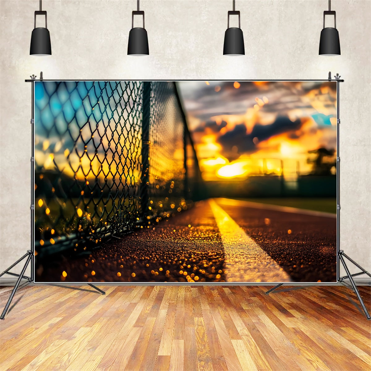 Sports Backdrop Sunset Court Chain Fence Sports Backdrops for Photography UK LXX59-320
