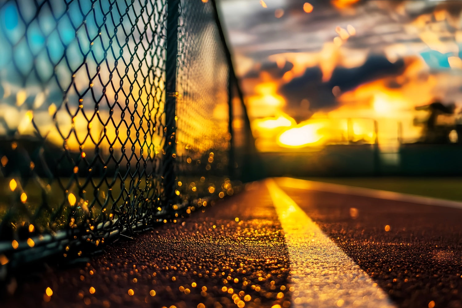 Sports Backdrop Sunset Court Chain Fence Sports Backdrops for Photography UK LXX59-320