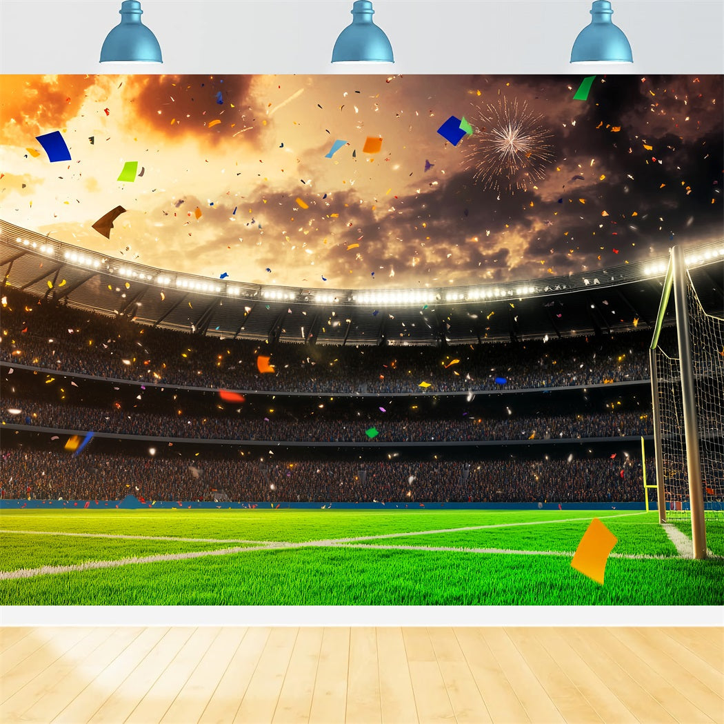 Soccer Backdrops Stadium Celebration Confetti Fireworks Football Stadium Backdrop UK LXX59-328