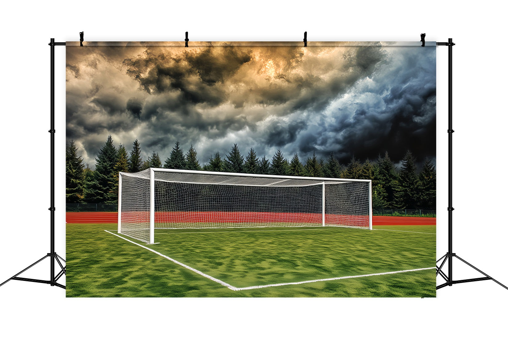 Soccer Backdrops Stormy Sky Soccer Goal Football Field Backdrop UK LXX59-332