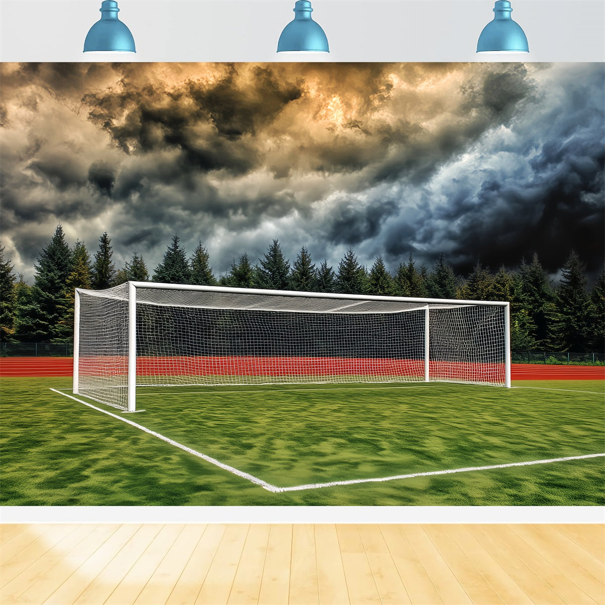 Soccer Backdrops Stormy Sky Soccer Goal Football Field Backdrop UK LXX59-332