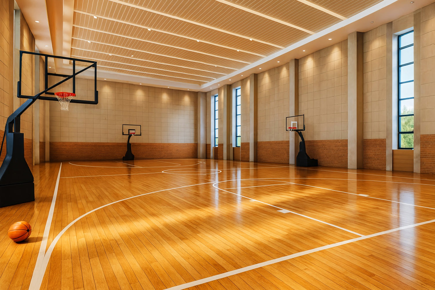 Basketball Backdrops Modern Indoor Basketball Court Soccer Backdrop UK LXX59-337