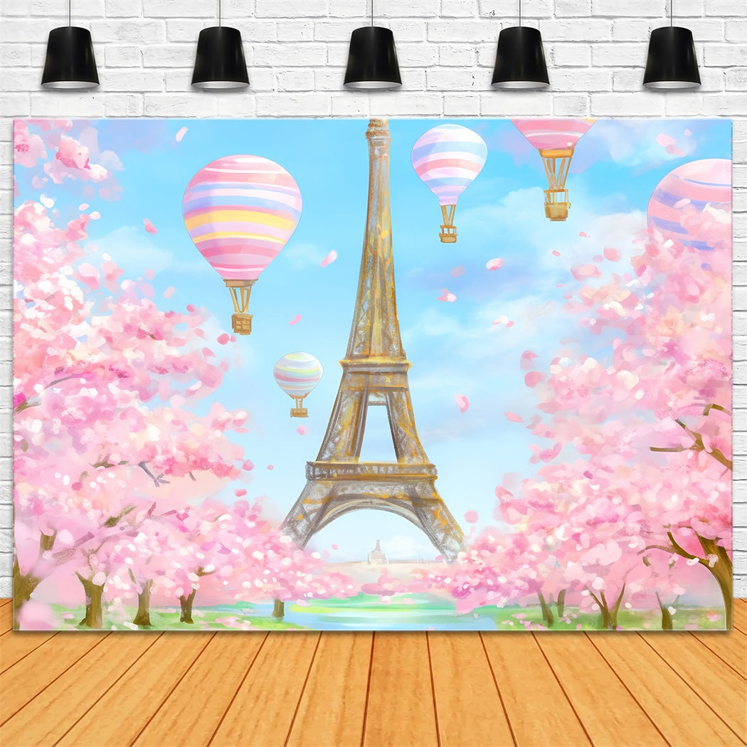 Paris Backdrops Eiffel Tower Balloons Blossom Paris Backdrop Ideas UK LXX59-34
