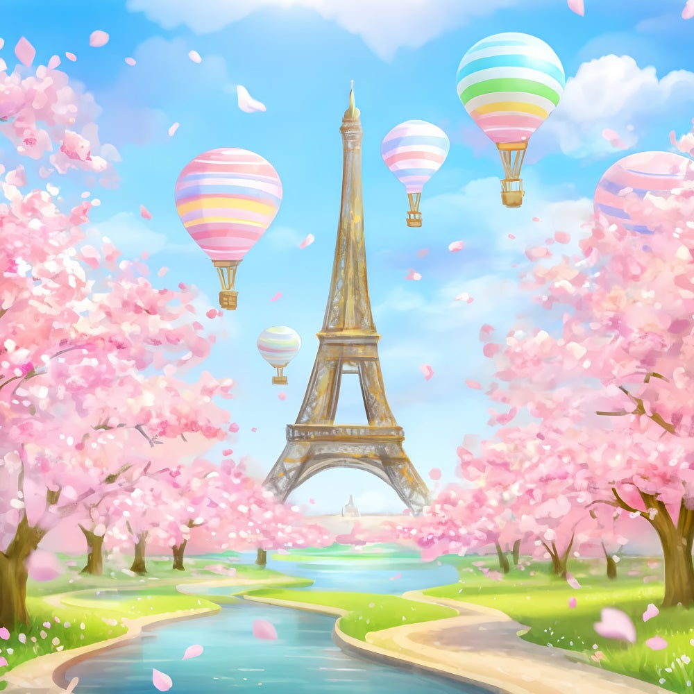 Paris Backdrops Eiffel Tower Balloons Blossom Paris Backdrop Ideas UK LXX59-34