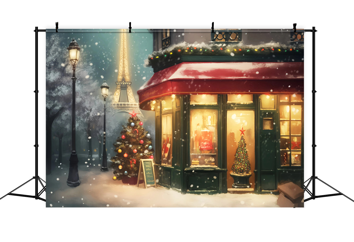 Paris Street Backdrops Snowy Christmas Night Eiffel Tower Paris Backdrop UK LXX59-38