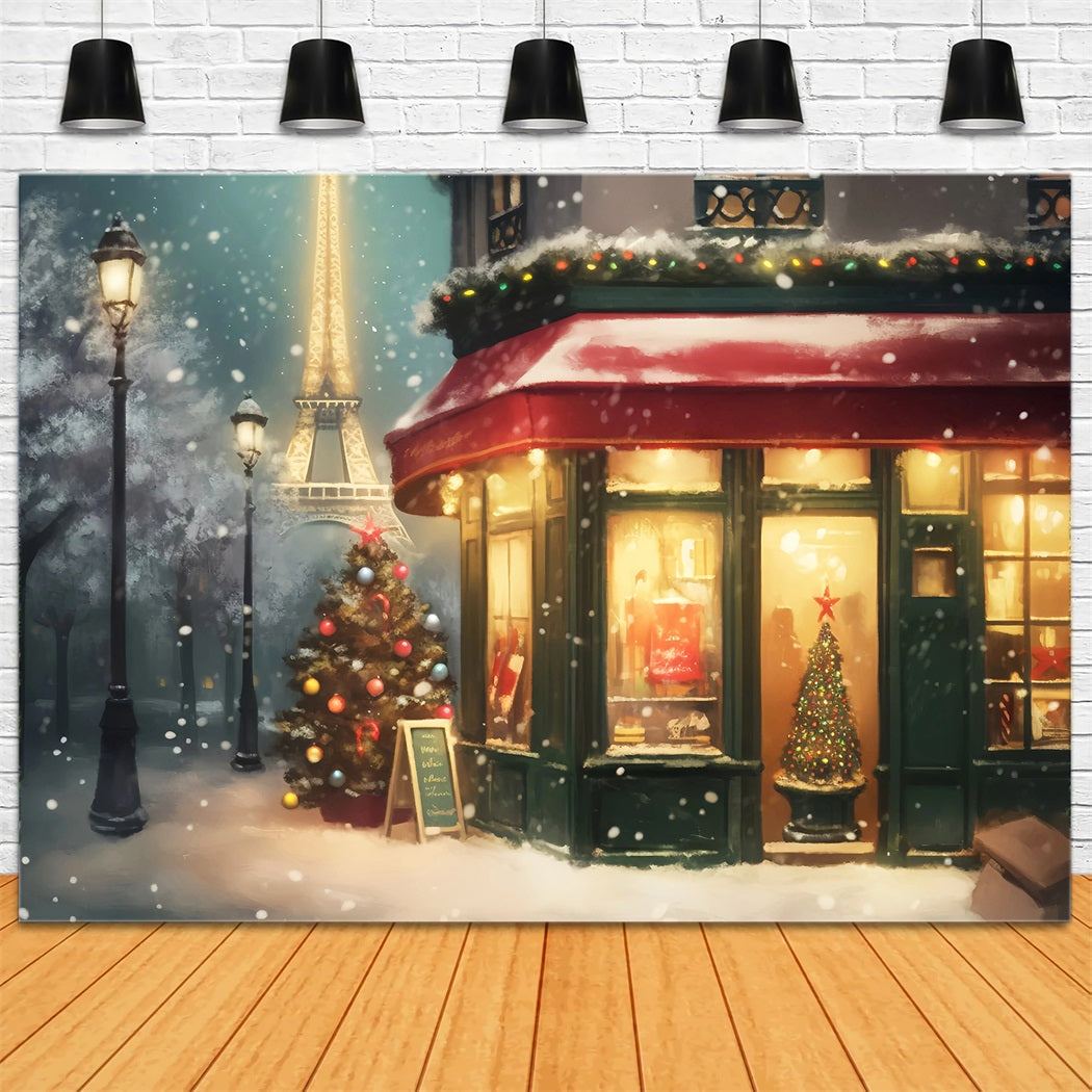 Paris Street Backdrops Snowy Christmas Night Eiffel Tower Paris Backdrop UK LXX59-38