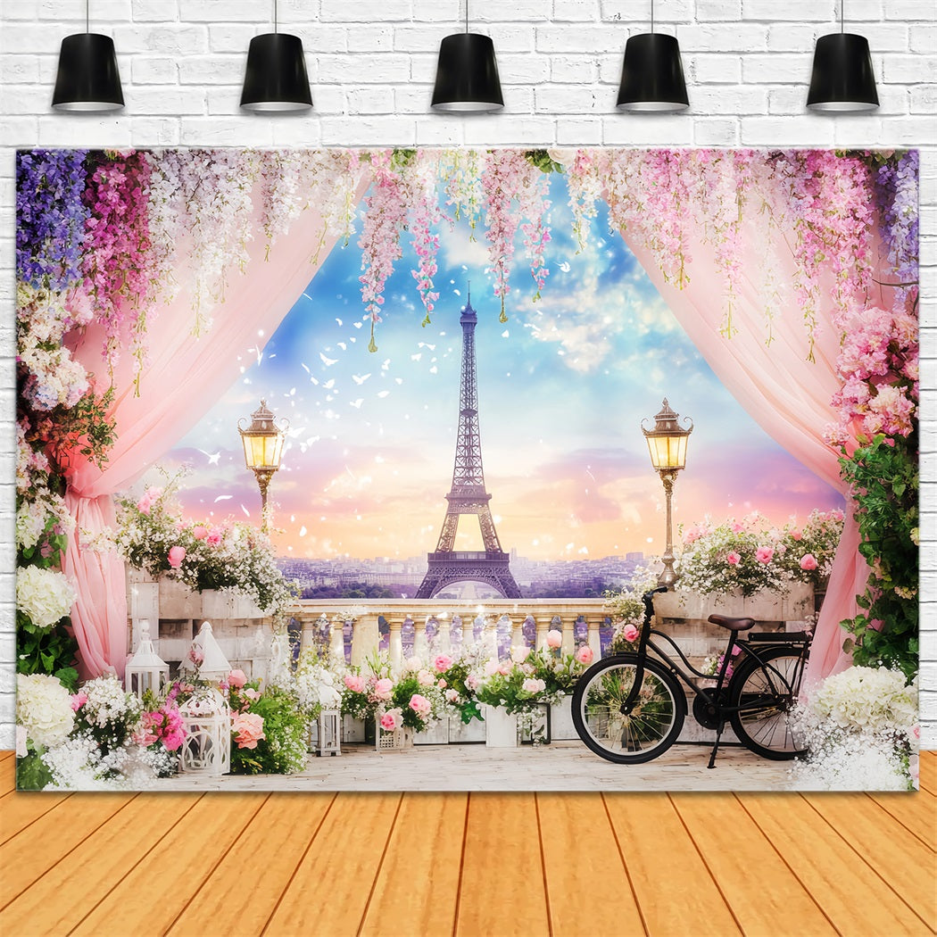 Paris Street Backdrops Eiffel Tower Floral Terrace Europe Backdrop UK LXX59-39