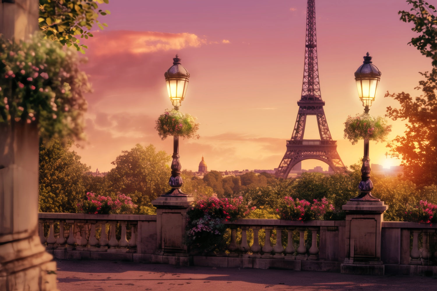 Paris Street Backdrops Eiffel Tower Sunset Balcony Paris Backdrop Ideas UK LXX59-40