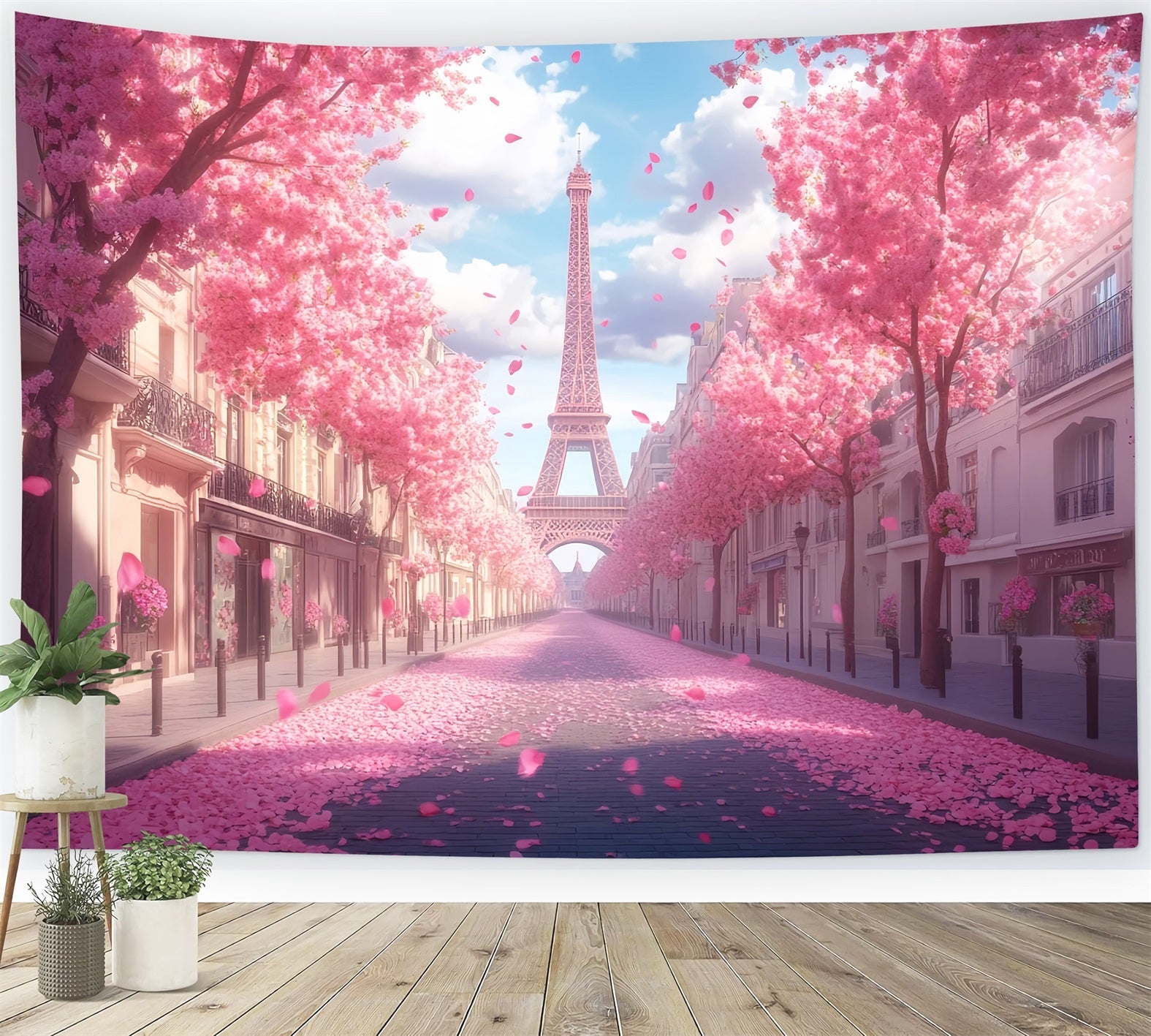 Paris Street Backdrops Eiffel Tower Cherry Blossom Street Paris Backdrops UK LXX59-41