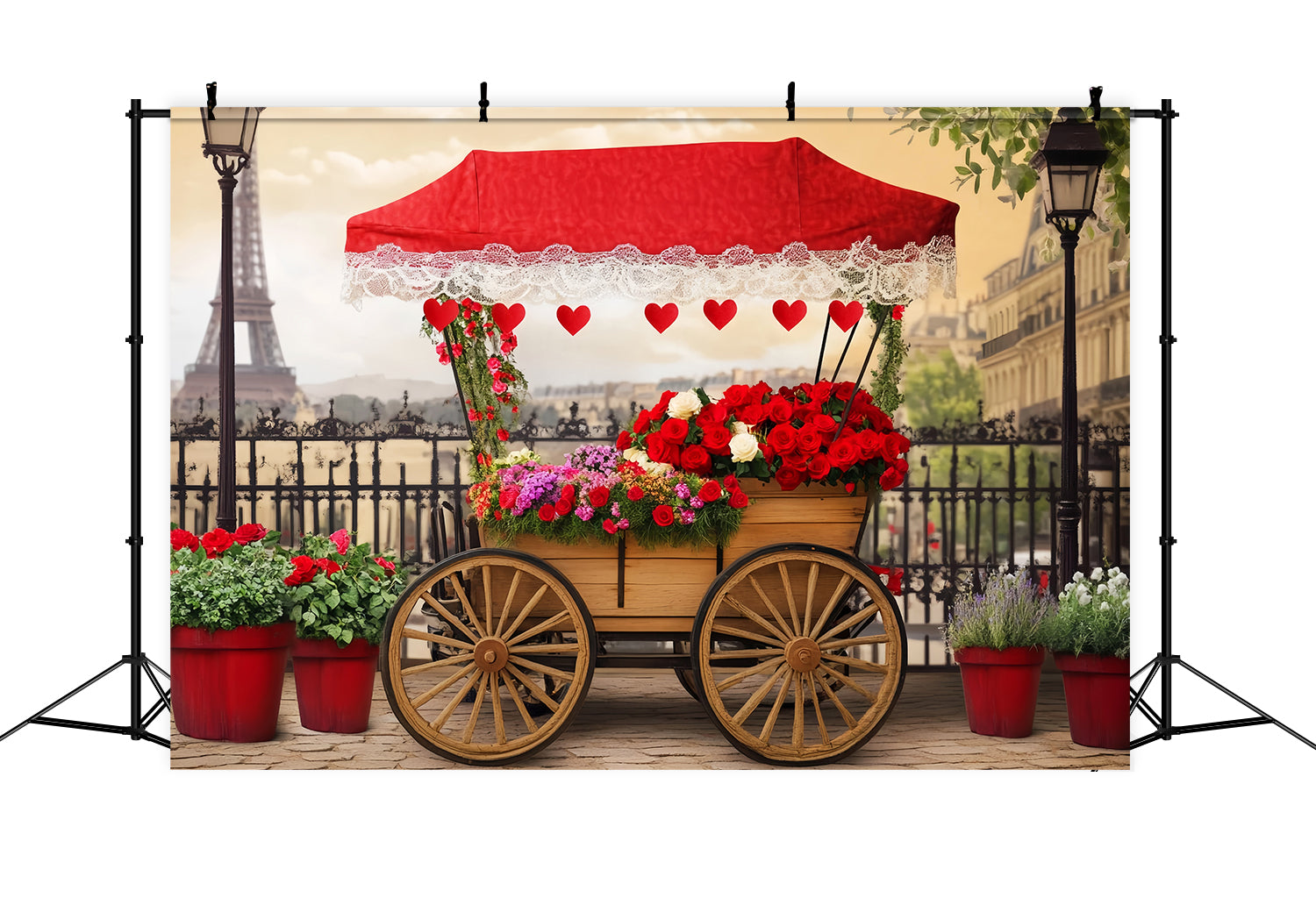 Paris Street Backdrops Romantic Flower Cart Paris Backdrop for Pictures UK LXX59-42