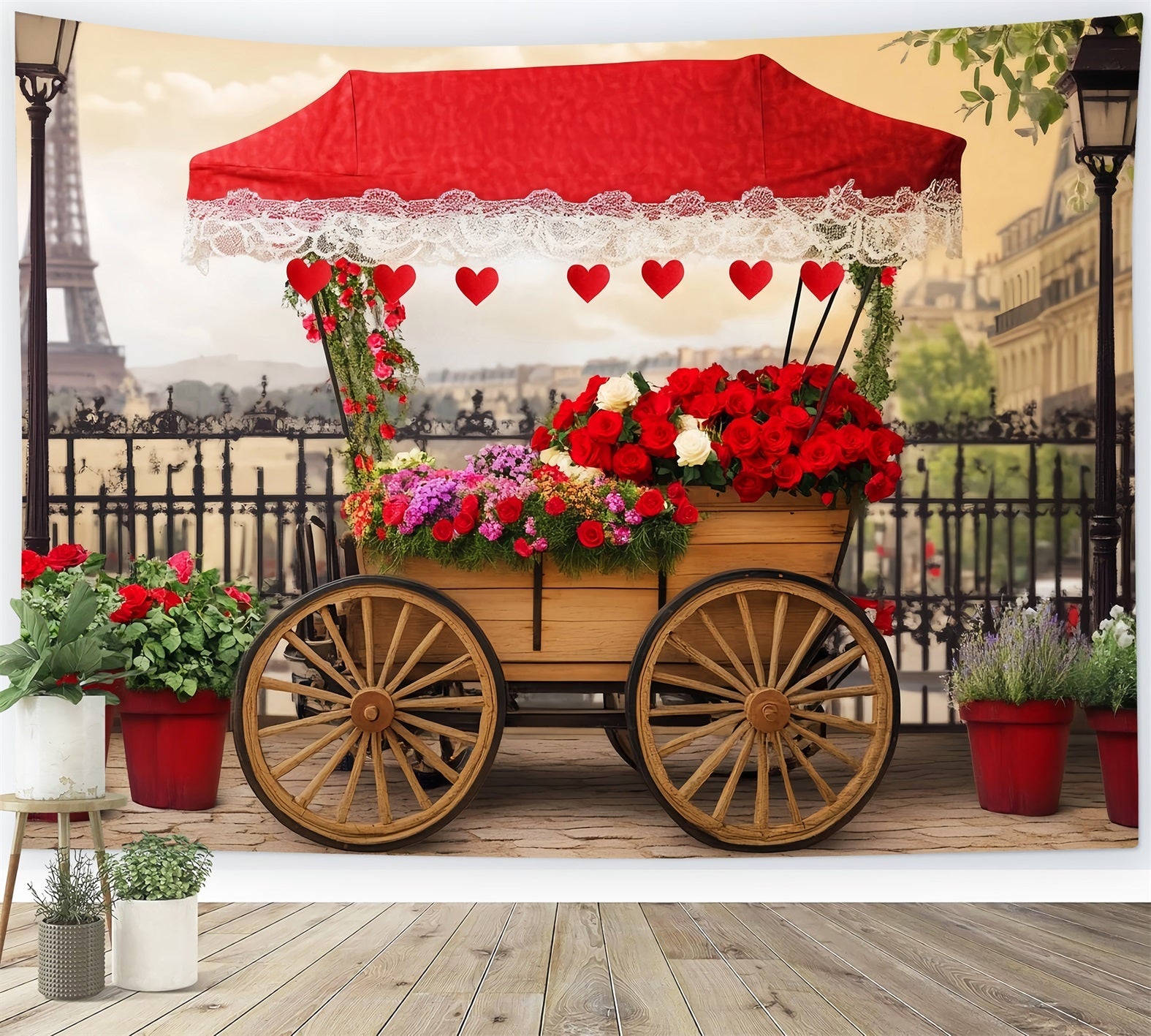 Paris Street Backdrops Romantic Flower Cart Paris Backdrop for Pictures UK LXX59-42