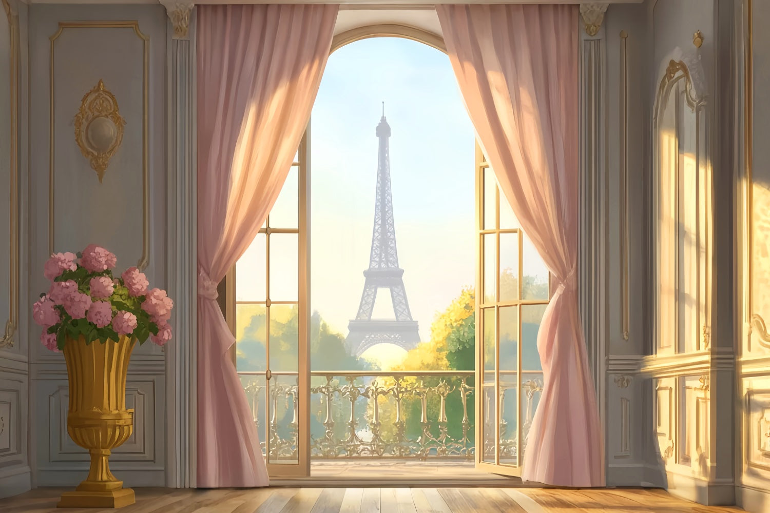 Paris Street Backdrops Elegant Eiffel Tower Balcony View Paris Backdrop UK LXX59-44