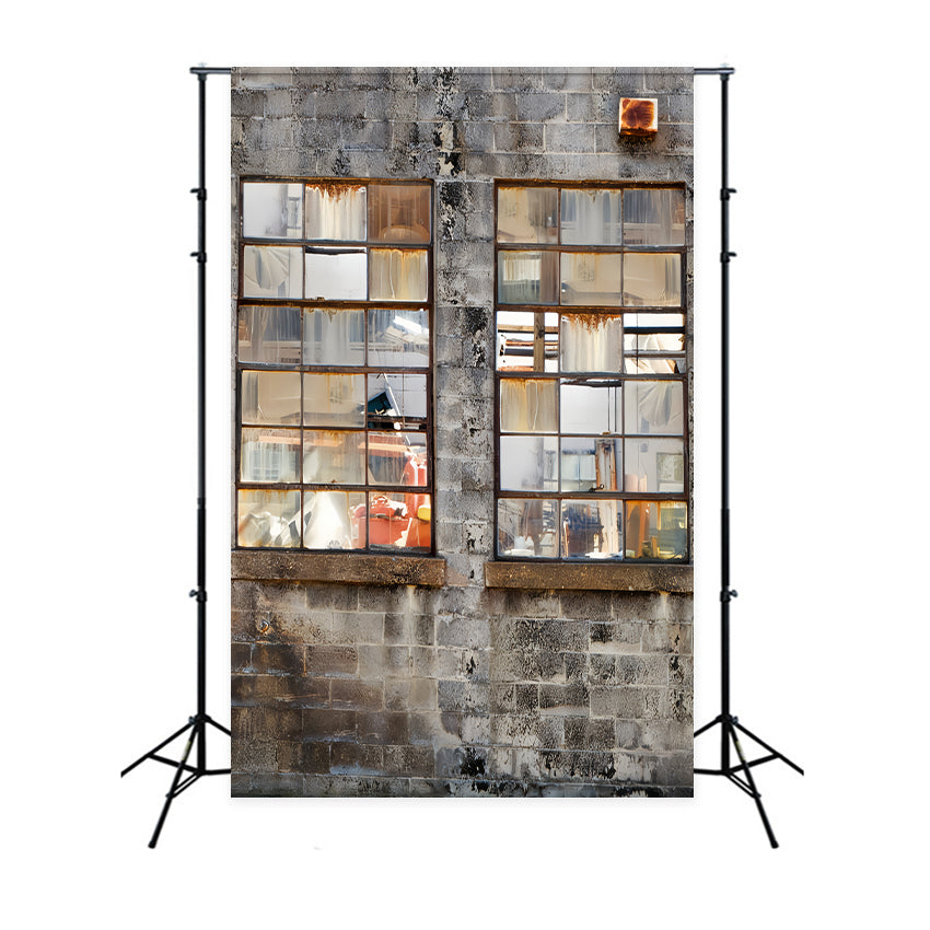 Concrete Backdrop Rusty Industrial Window Wall Family Portrait Backdrop UK LXX59-445