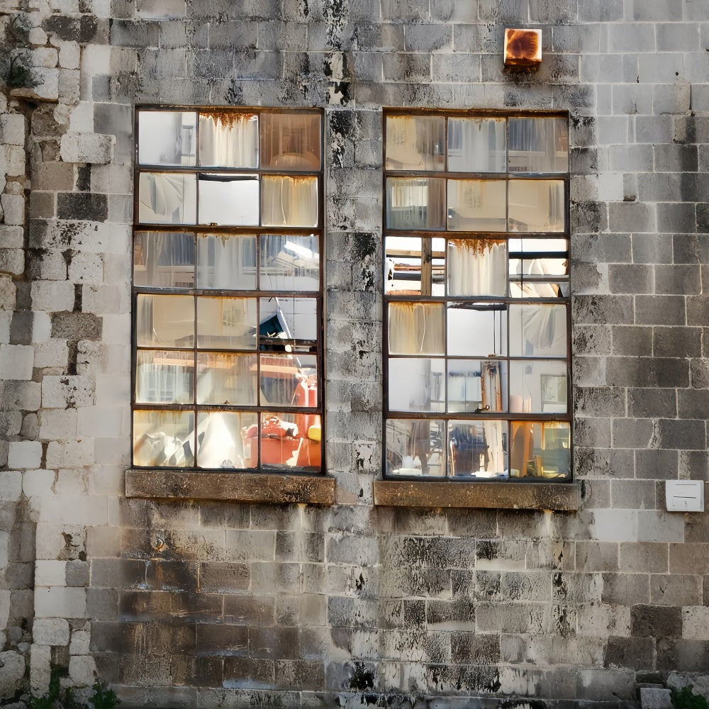 Concrete Backdrop Rusty Industrial Window Wall Family Portrait Backdrop UK LXX59-445